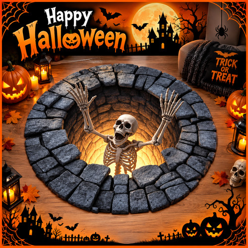 Skeleton illusion round rug - 3d,
