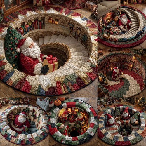 Christmas round rug santa - christmas,