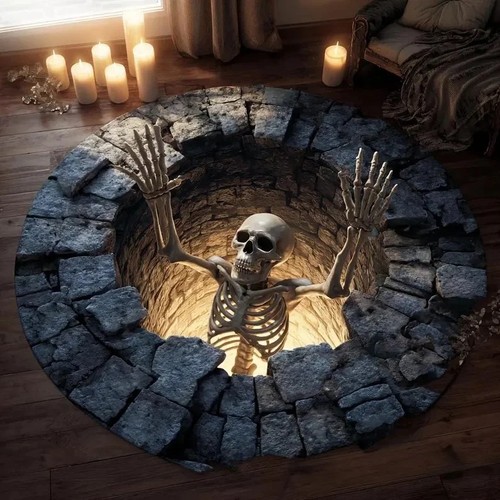 Skeleton illusion round rug - skeleton,