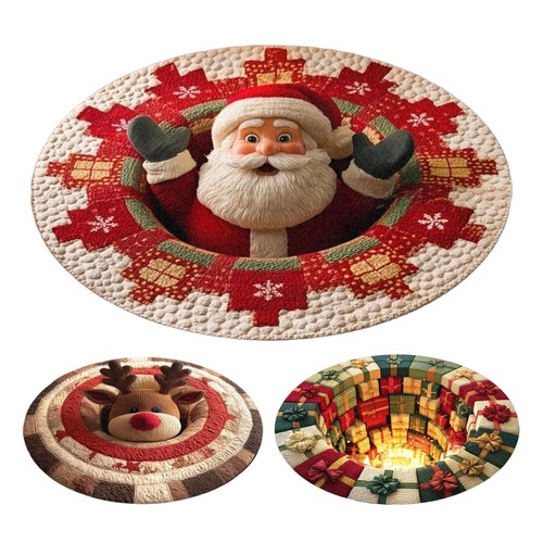 Christmas santa round rug - christmas,